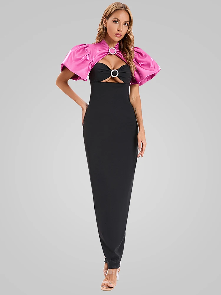 

Elegant Short Sleeve Backless Bodycon Maxi Dress Women Summer O Neck Sequins Cut Out Fashion Celebrity Club Party Long Dress