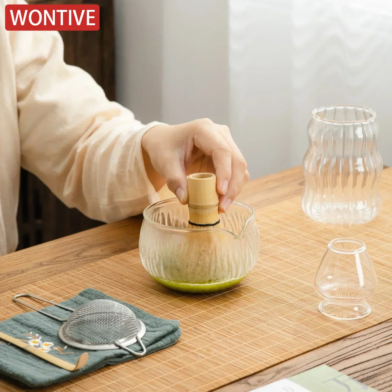 Matcha Tea Set Matcha Tea Tools Tea Set 7Pcs Matcha Whisk Set Clear Glass Japanese Matcha Tea Set Making Kit with MatchaBowl MatchaCup MatchaWhisk
