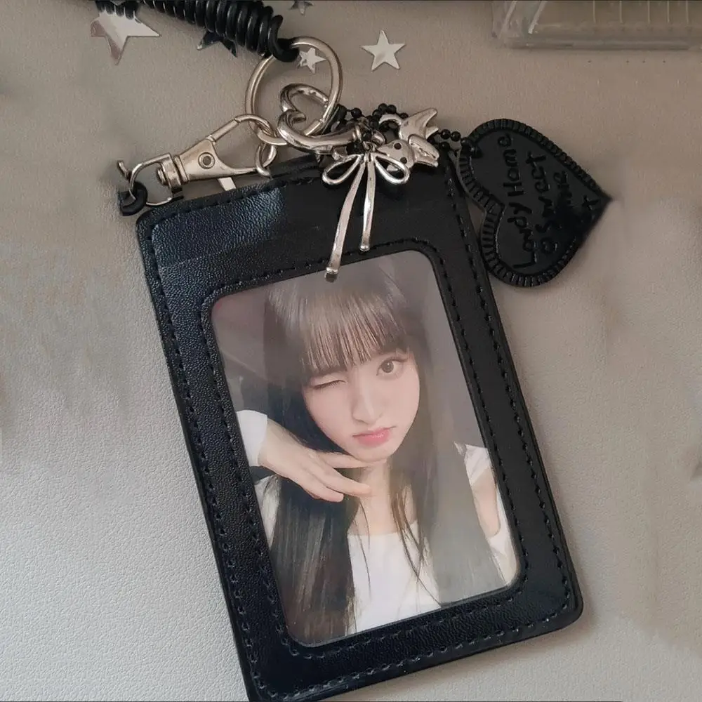 Black Leather Card Holder Student Campus Card Holder Bowknot Bag Pendant Keychain DIY INS Korean Version Cute Photocard Card Holder Credit Card Holder Photo Card Holder