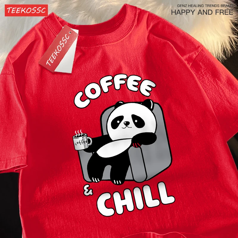 Coffee Chill Panda Enjoying Time T Shirts Men Women High Quality Oversize T Shirt Loose Summer Tee Clothes Casual Cotton Tops