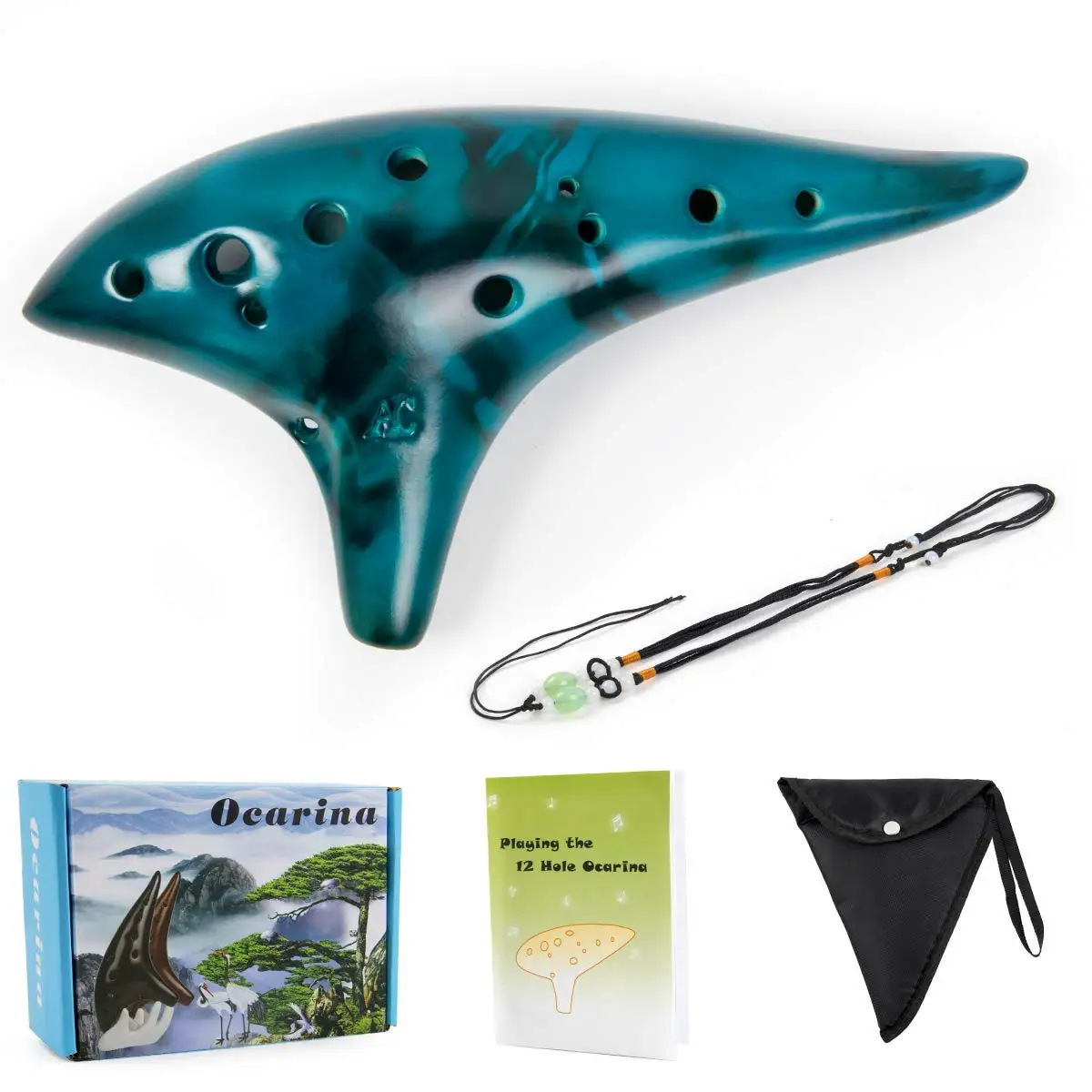 Ceramic Ocarina Ocarina12 Tones Alto C Ceramic Ocarina Musical Instrument with Song Book Neck String Carry Bag for Beginners
