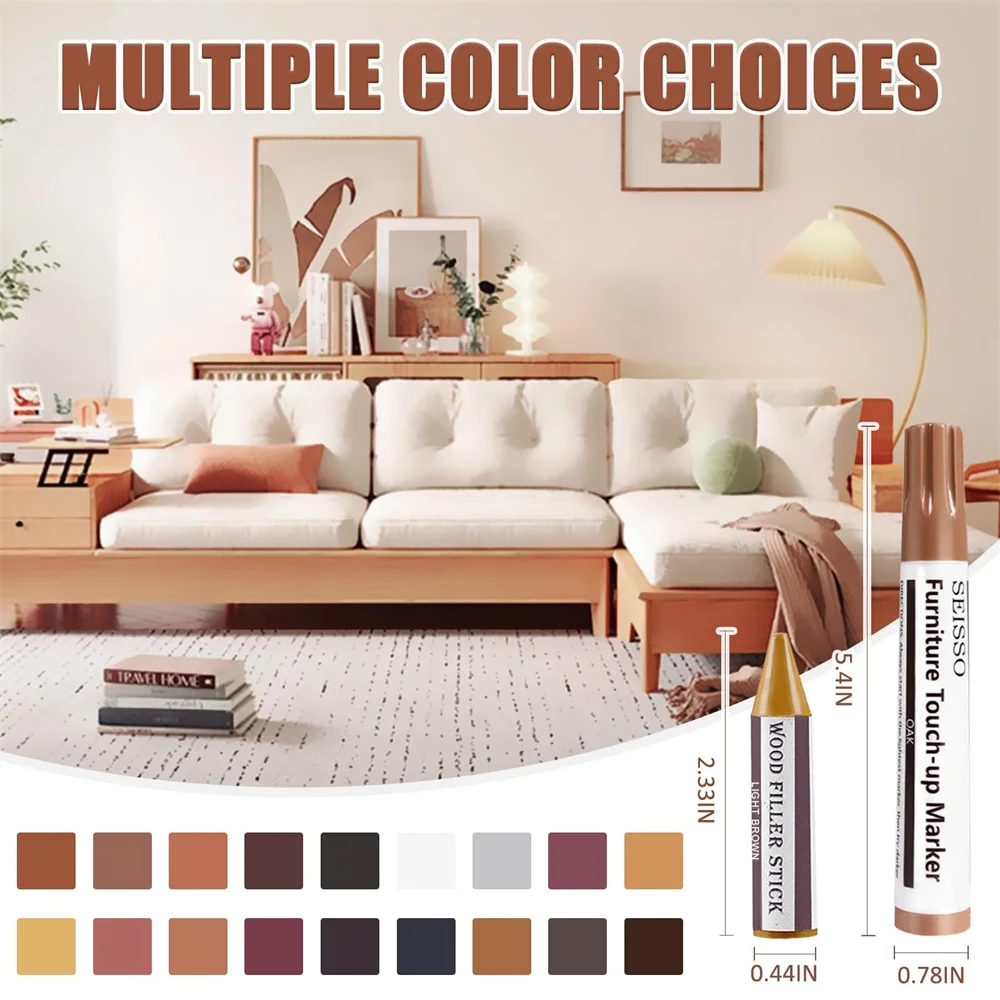SEISSO 18 Colors Wood Filler Sticks Furniture Repair Kit A Set of 39Pcs Wood Floor Scratch Repair Furniture Touch Up Restore