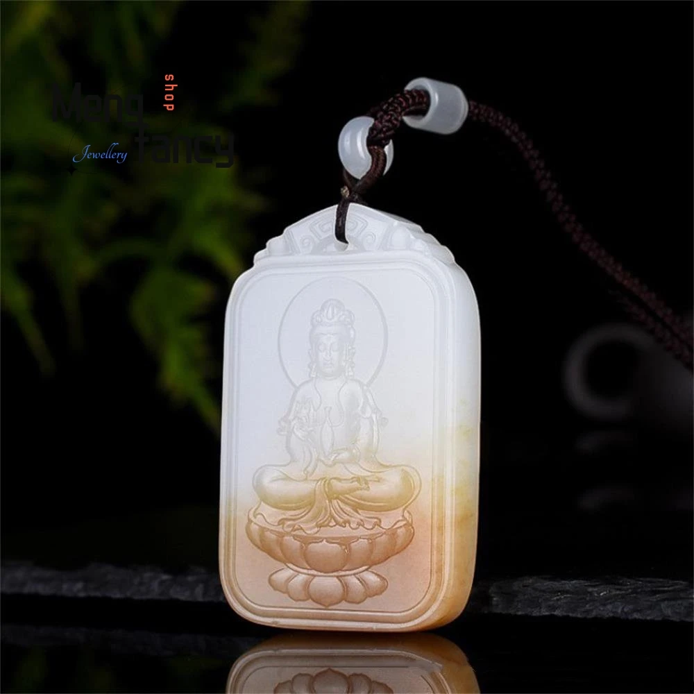 Natural Hetian Jade Lotus Flower Guanyin Charm Exquisite Fashion Fine Jewelry Best Selling Handicraft Holiday Gift Amulet Mascot