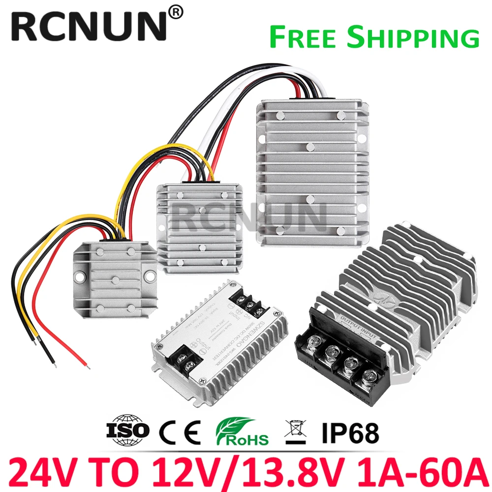 RCNUN 24V to 13.8V 5A 10A 20A 30A 40A 50A 60A DC DC Converter Step Down 24 Volt to 12 Volt Buck Regulator Voltage Transformer