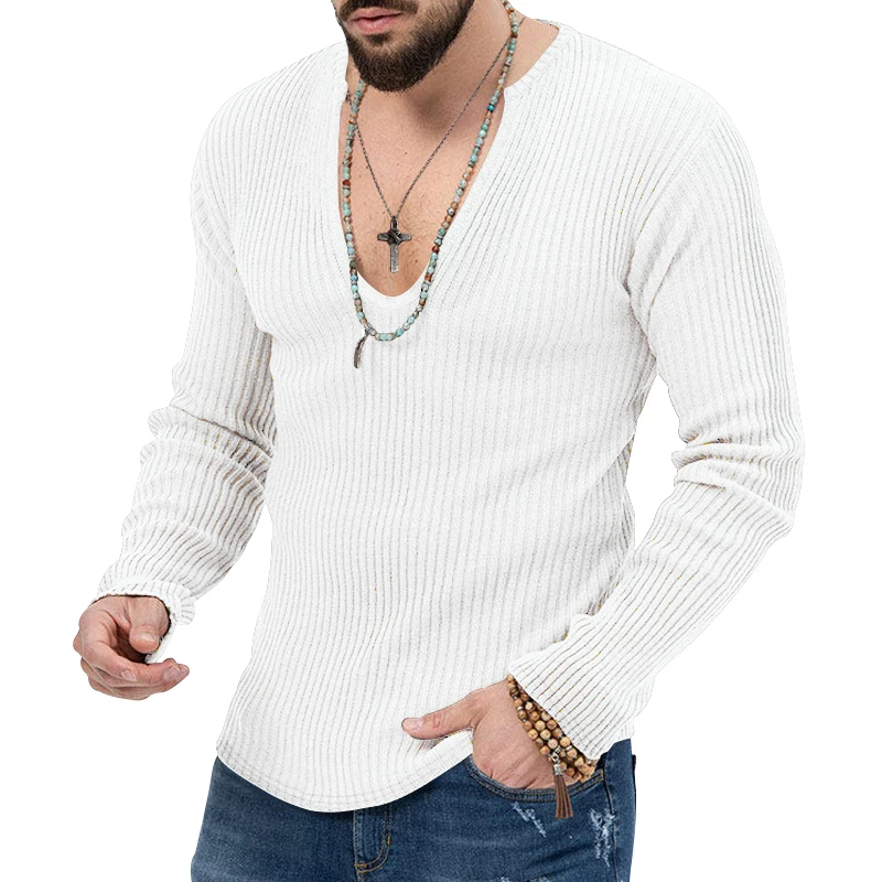2023 Autumn and Winter Men's Sweaters Warm Knitted Sweaters Men's Top Pullover Fashion V-Neck Knit Solid Men's