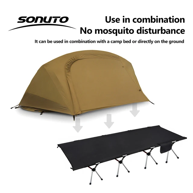 Sonuto Camp Bed Tent - Waterproof Sunshade Single Camping Tent, Lightweight 210D Oxford, Aluminum Poles, Windproof & Portable 2