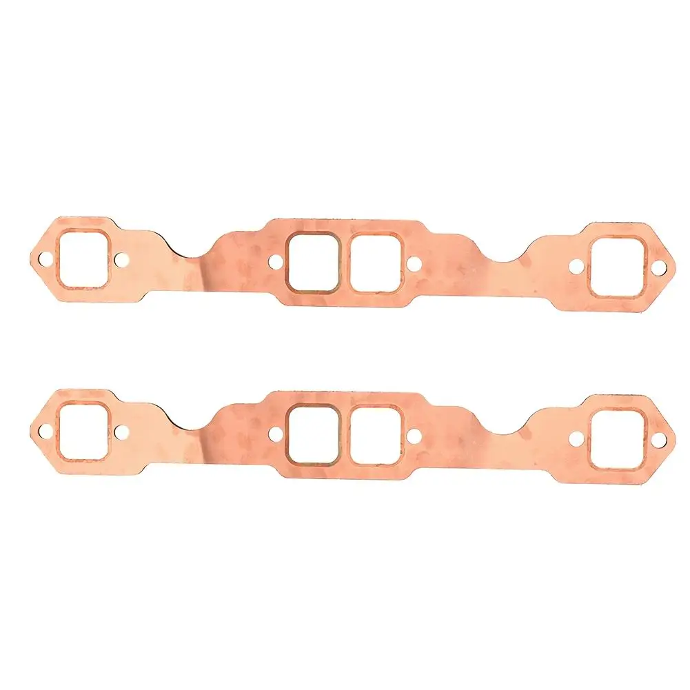 2pcs Square Port Copper Plating Exhaust Gaskets For SBC Chevy 327/305/350