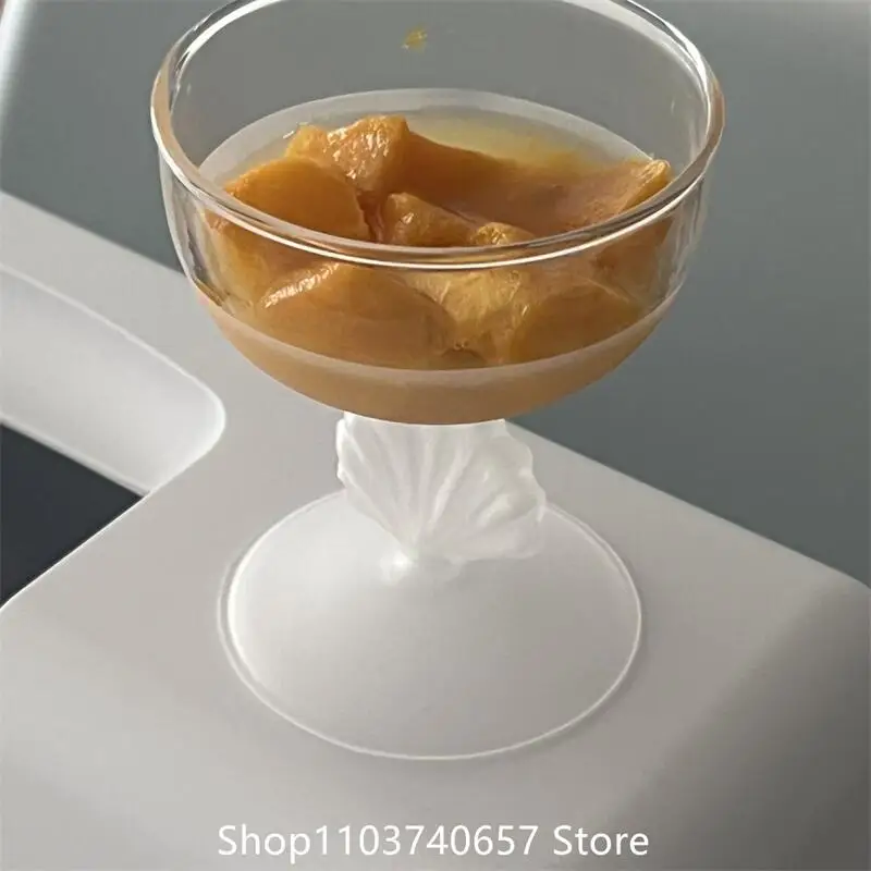 Shell Shape Goblet Glass Frosted Glass Cup Ice Cream Dessert Goblet Champagne Wine Heat-resistant