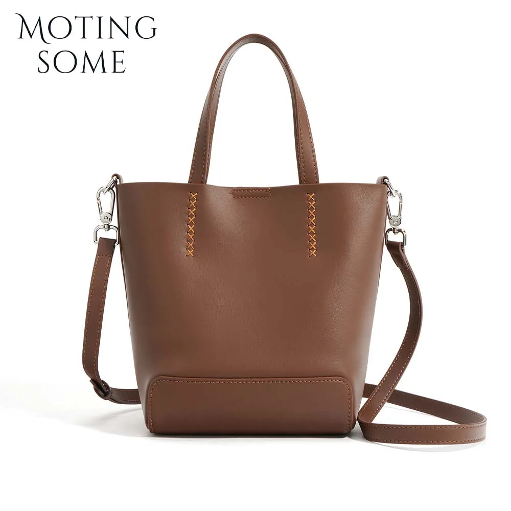 

Motingsome Luxury Genuine Leather Woman Bags Fashion Lady Office Work Tote Vacation Daily Bag Shoulder Bucket Black 2023 New