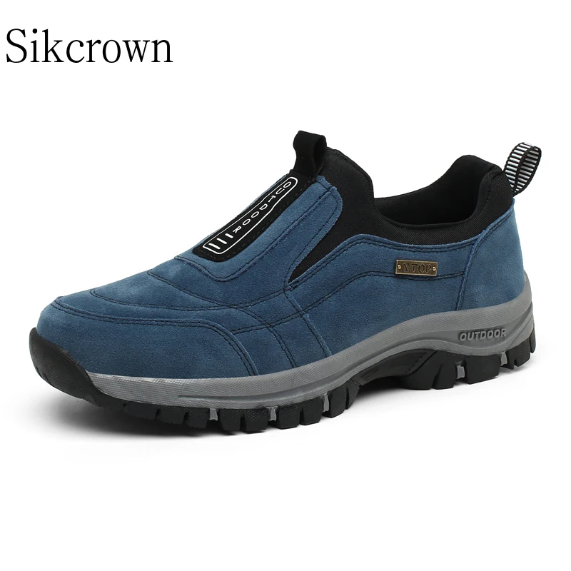

Mens Hiking Sports Shoes Outdoor Trail Trekking Slip-on Jogging Sneakers Anti-Slip Mountain Hunting Climbing Double-sided Suede