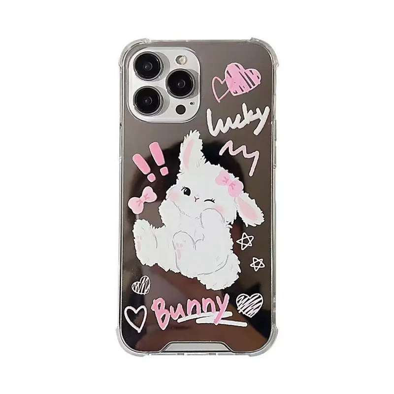 Lovely Little Rabbit Mirror Face Phone Case For iPhone 16 15