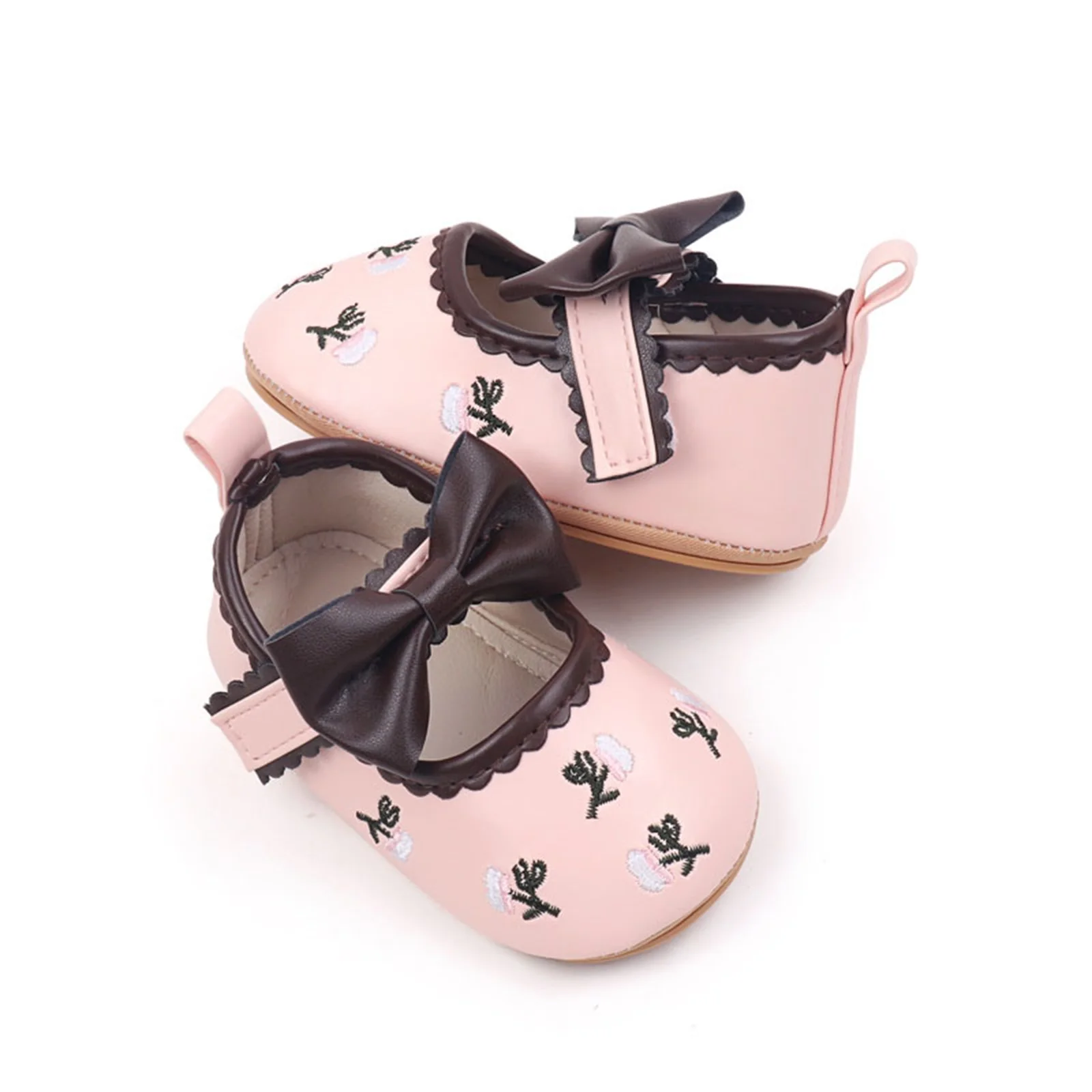 Cute Floral Embroidery Dress Shoes for Baby Girls Elegant Bowknot Non-Slip Newborn Crib Shoes Mary Jane Flats for Infants