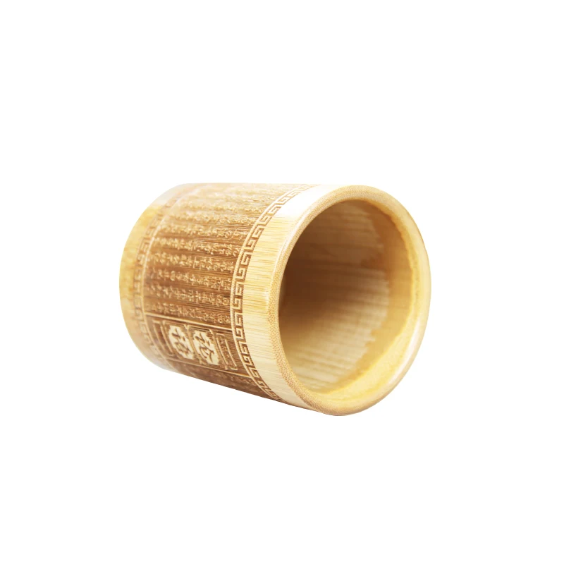 Vintage Carved Ecological Bamboo Pen Holder Office Supplies Storage Tank