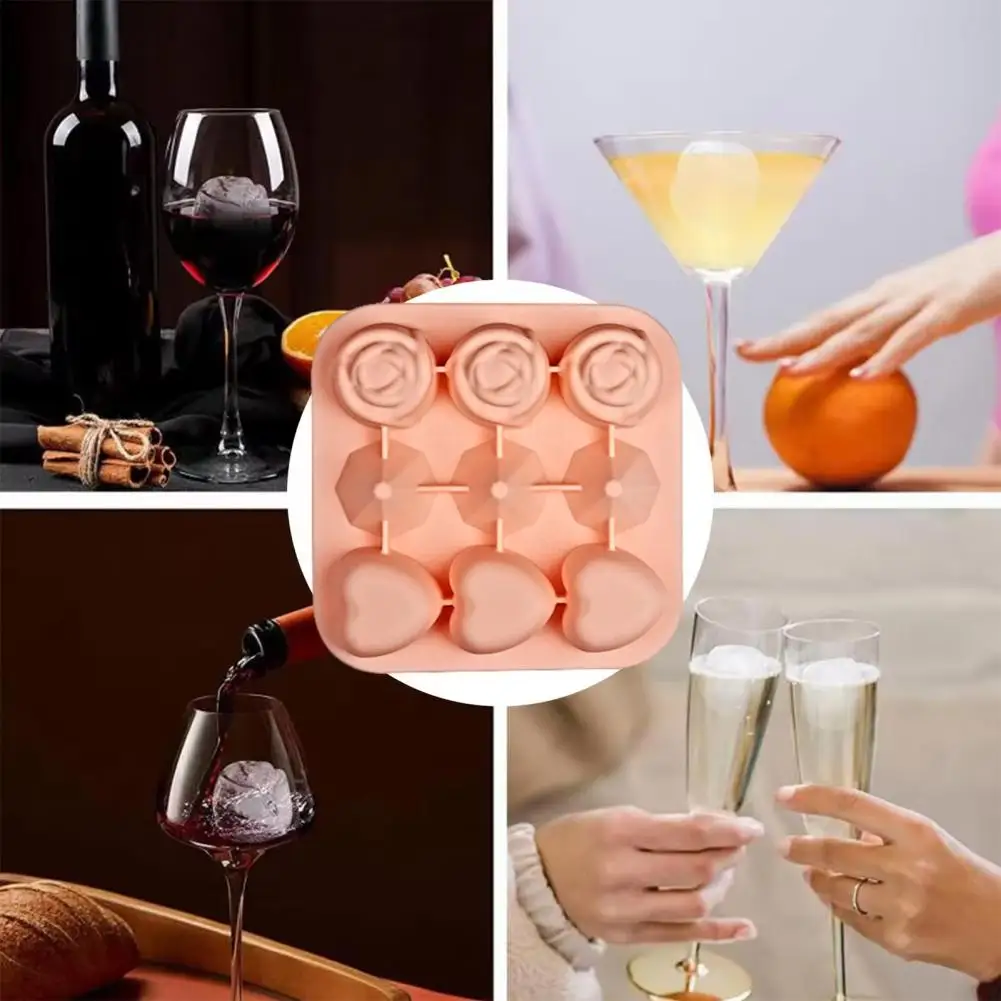 

Silicone Ice Cube Tray With Lid Whiskey Diamond Heart Rose Shape Ice Module Maker Suitable For Slow Melting Cocktail Drinks