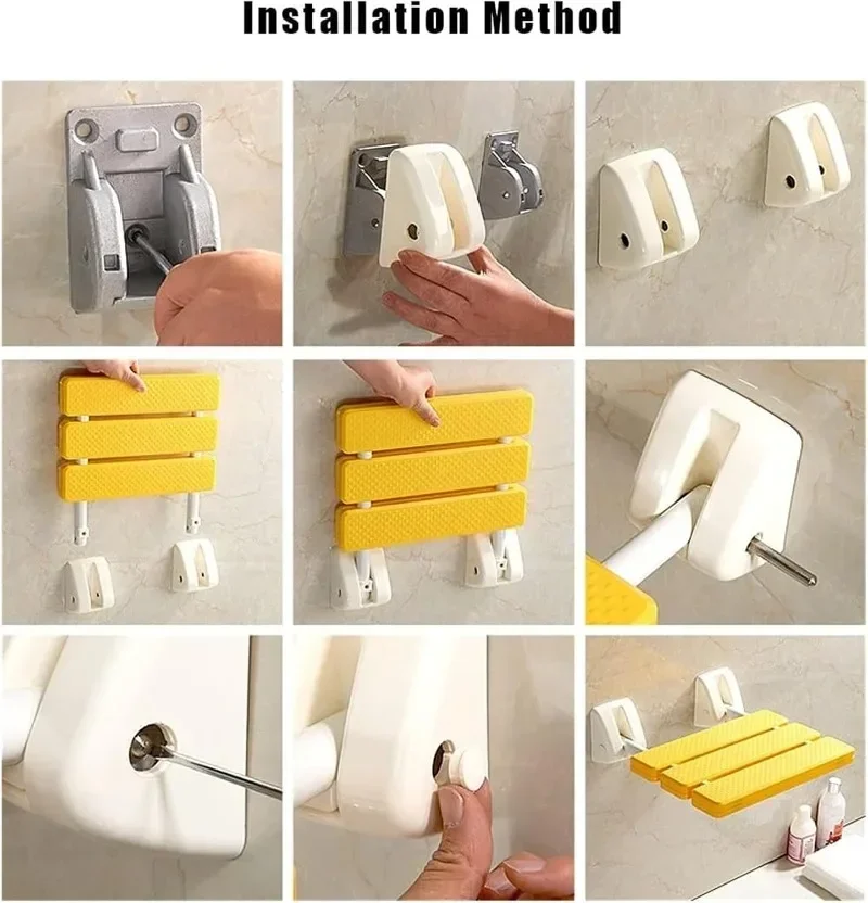 Wall-Mounted Invisible Shoe-Changing StoolSquare Folding Seat Wall Mounted for Shower Shower Seat Wall Mounting Folding Seat 3