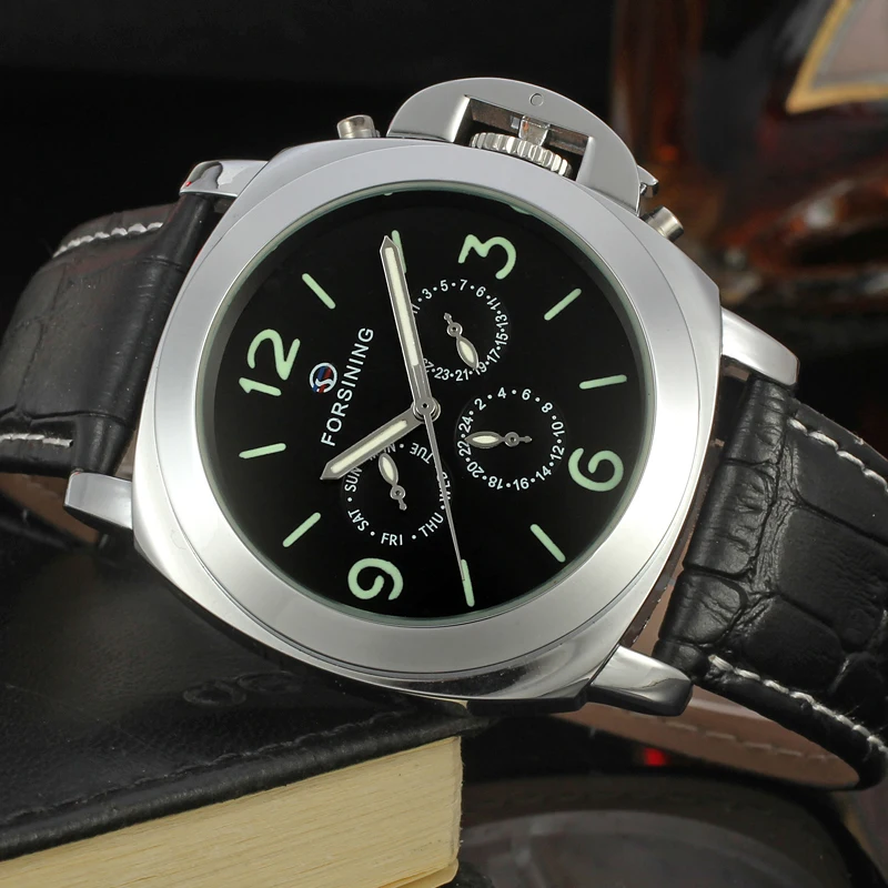 Fashion Forsining Top Brand Men's Automatic Self-winding Genuine Leather Strap Casual Wristwatch With Date Week For Man Gift mechanical watch