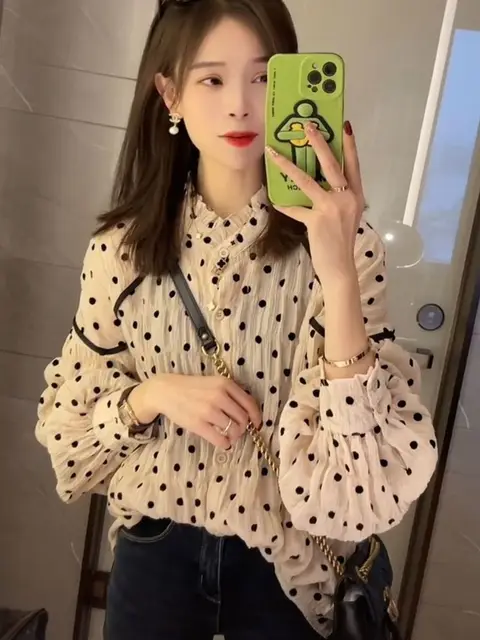 KOREAN STYLE POLKA DOT SHIRT - Cosmique Studio