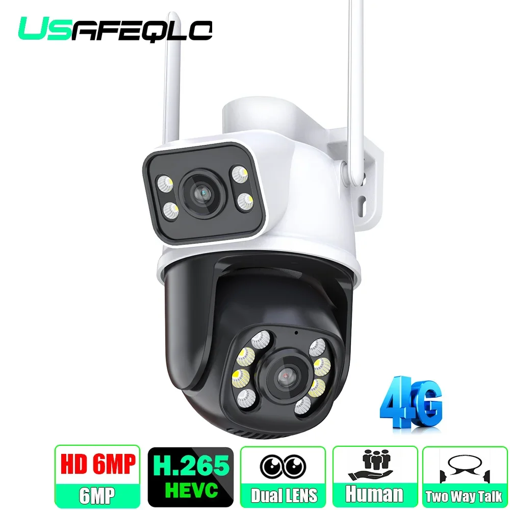 6Mp 3Mp + 3Mp 4G H.265 Ptz Wifi Camera Dual Lens Ai Human Detect Wireless Outdoor Surveillance Cctv Camera Icsee App