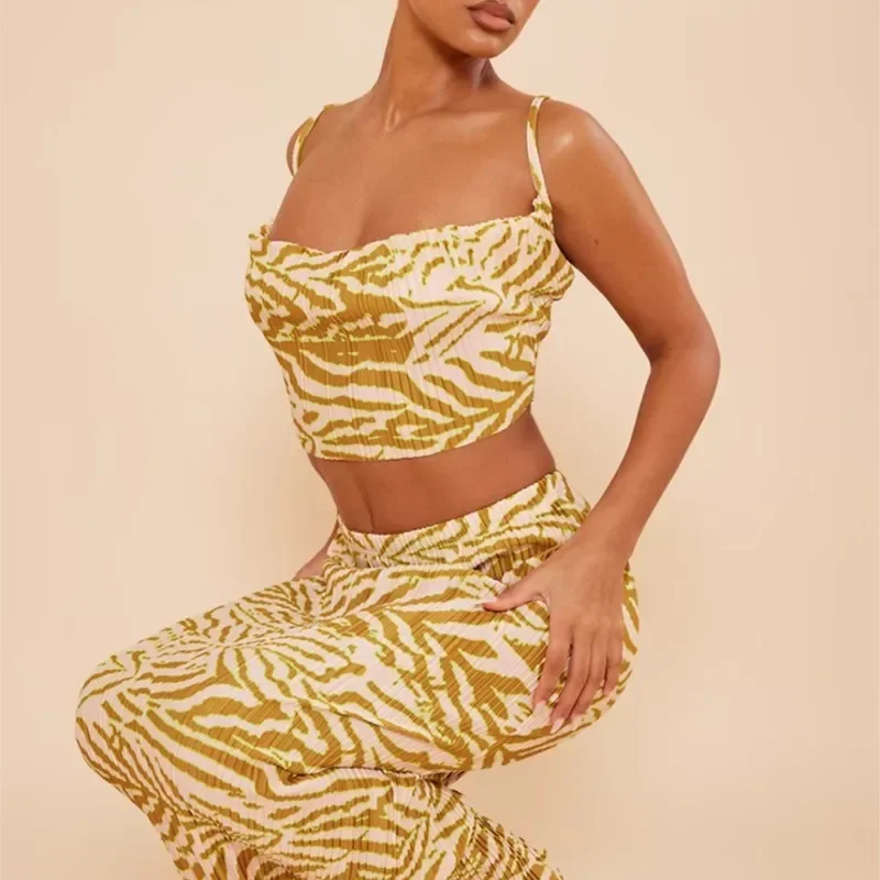Beach Dress Women 2024 Sundress Clothes Swimsuit Print Pleated Two Piece Halter Slim Fit Skirt Solid Spandex Pareo Bikini Female