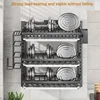 2 Layer Kitchen Dish Rack Wall Mounted Multifunctional Storage Rack No-hole Cupboard with Chopsticks Knives Plates Draining 5