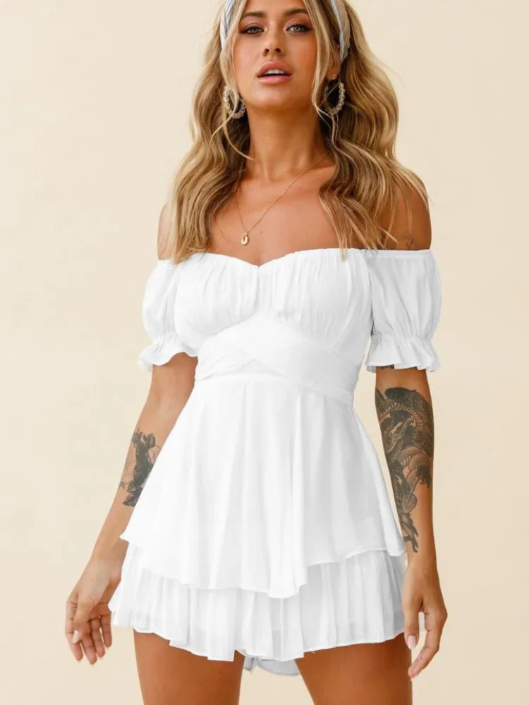 Fashion Sexy Summer Skirt Women Playsuit Ruffles V Neck Jumpsuit Off Shoulder Backless Romper Strapless Female Mini Dress 2022