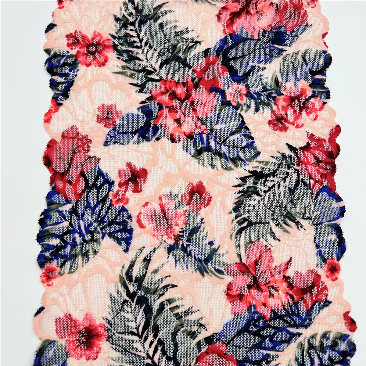 3y/lot W 23cm Printed Red Flower And Leaf Elastic Stretch Lace Trim Skirt Hem Underwear Sewing Craft DIY Lingerie Fabrics Lace 4
