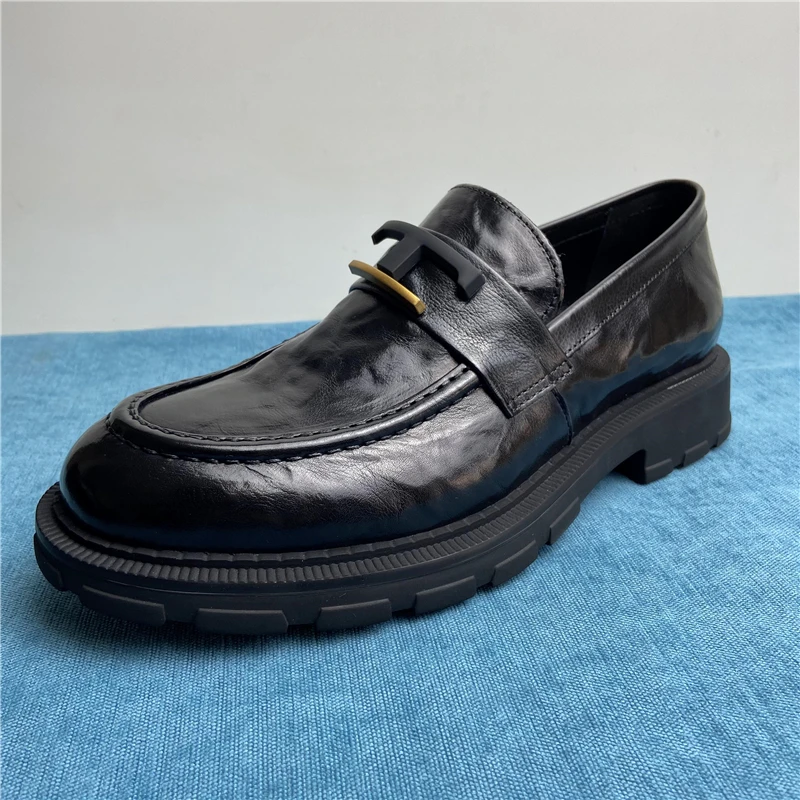 

Мужские кожаные туфли ручной работы, коричневая винтажная Повседневная Молодежная обувь из натуральной воловьей кожи с металлической пряжкой, новинка 2023