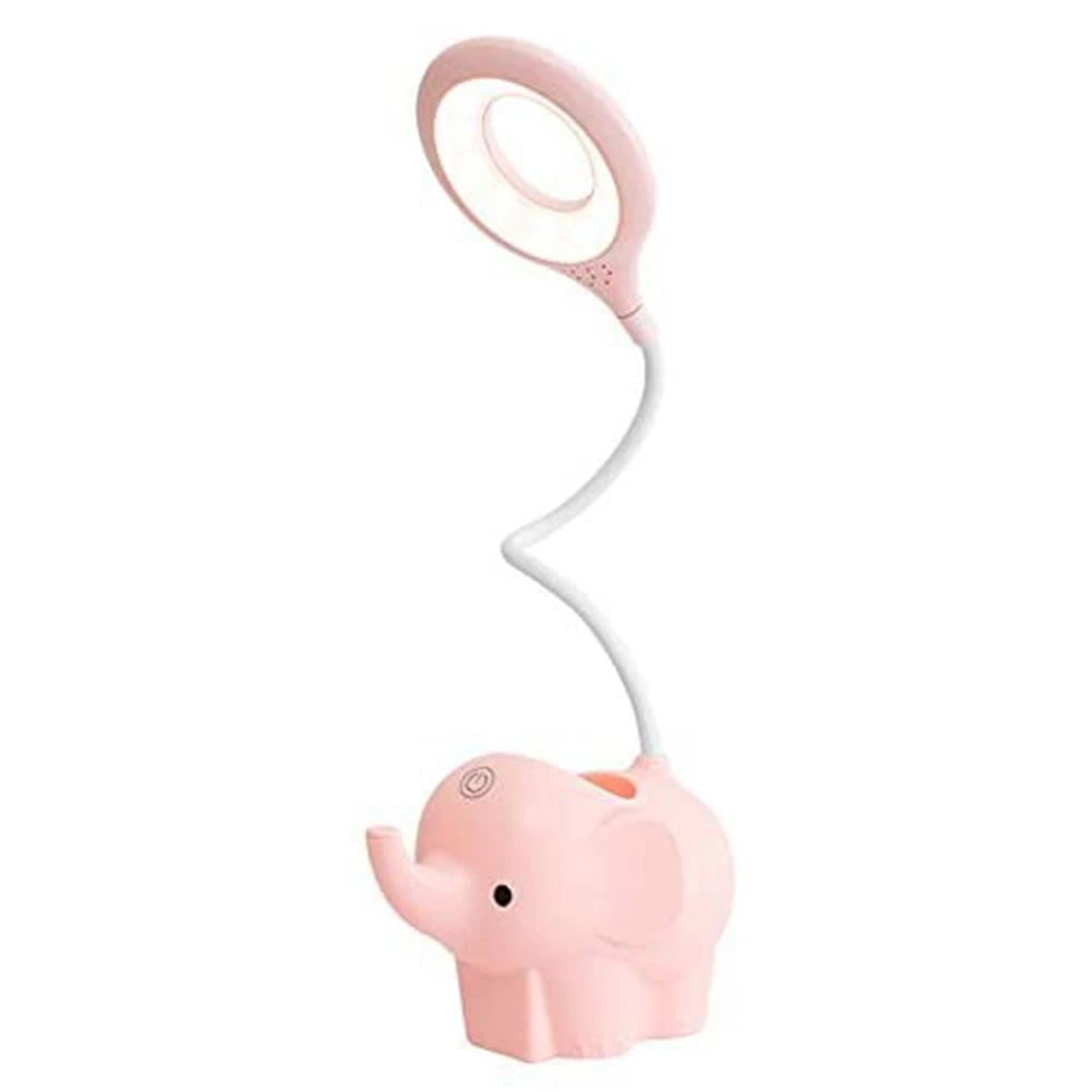 

Little Elephant Desk Lamp with USB Charging Port Eye-Caring Table Lamps Led Study Lamp Dimmable Bedside Lamp Pink