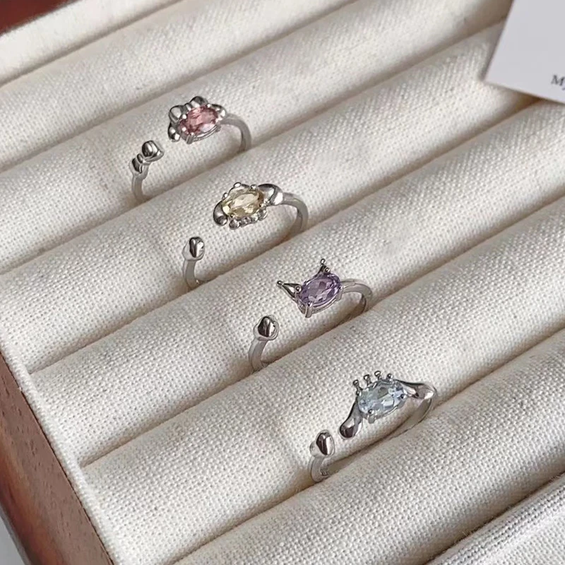 Sanrio Kuromi Crystal Ring Cinnamoroll My Melody Silver Adjustable Ladies Party Ring Simple Fashion Gift Jewelry Accessories europe rose carving metal jewelry storage box jewelry organizer case ring earrings desktop cosmetic table deocration box z122