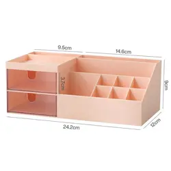Cute Kawaii Plastic Desktop Organizer with Drawer - Nine - Grid Storage Box for Cosmetics and Office Supplies (Orange)
