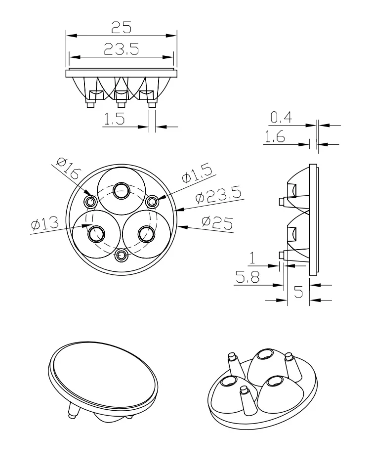 Description Picture 2 of item3 in 1 LED lenses Diameter 25mm Smooth and Bead surface ,10 to 90degrees,SST20 XPE XPG XPG2 lens,SMD 3535 3030 lens