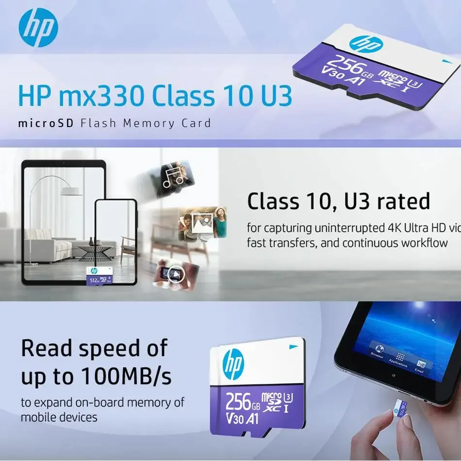 HP ũ SD ī, Class10 U3 ޸ ī, SD/TF ÷ ī, Ʈ º ī޶, 64GB, 128GB, 256GB