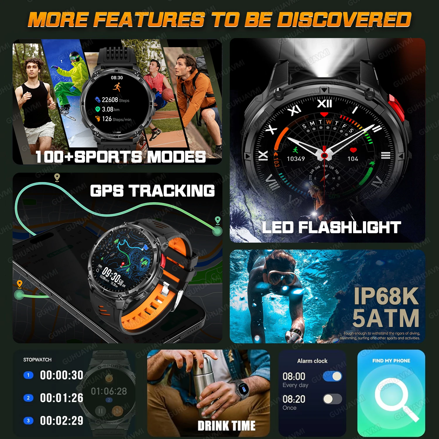 T-Rex 3 GPS Smart Watch 1100mAh Battery AMOLED Display Bracelet 5ATM Waterproof Compass Call Military Swim Sport Smartwatch Men