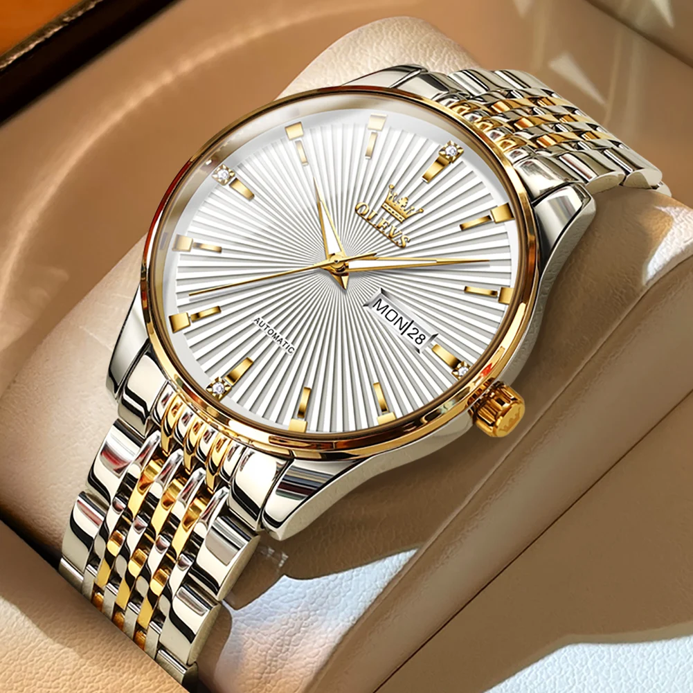OLEVS Luxus herren Uhr Automatische Mechanische Uhr Wasserdicht Edelstahl Top Marke Armbanduhren Für Männer Relogio Masculino