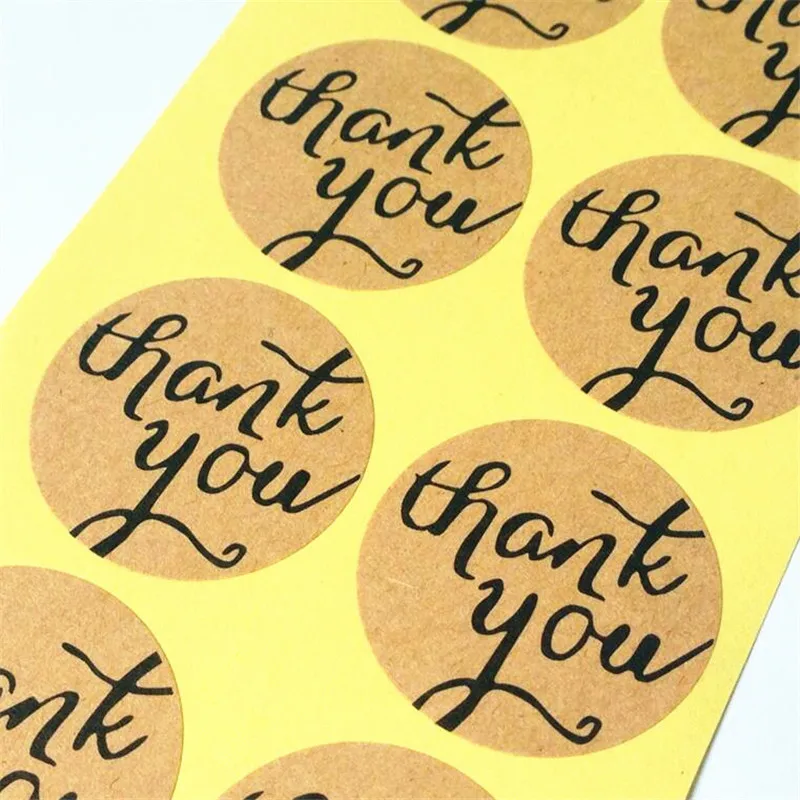 

100PCS/lot New Round thank you Kraft seal sticker.Diameter 3.8cm DIY note gift Labels Circle Point Sticker