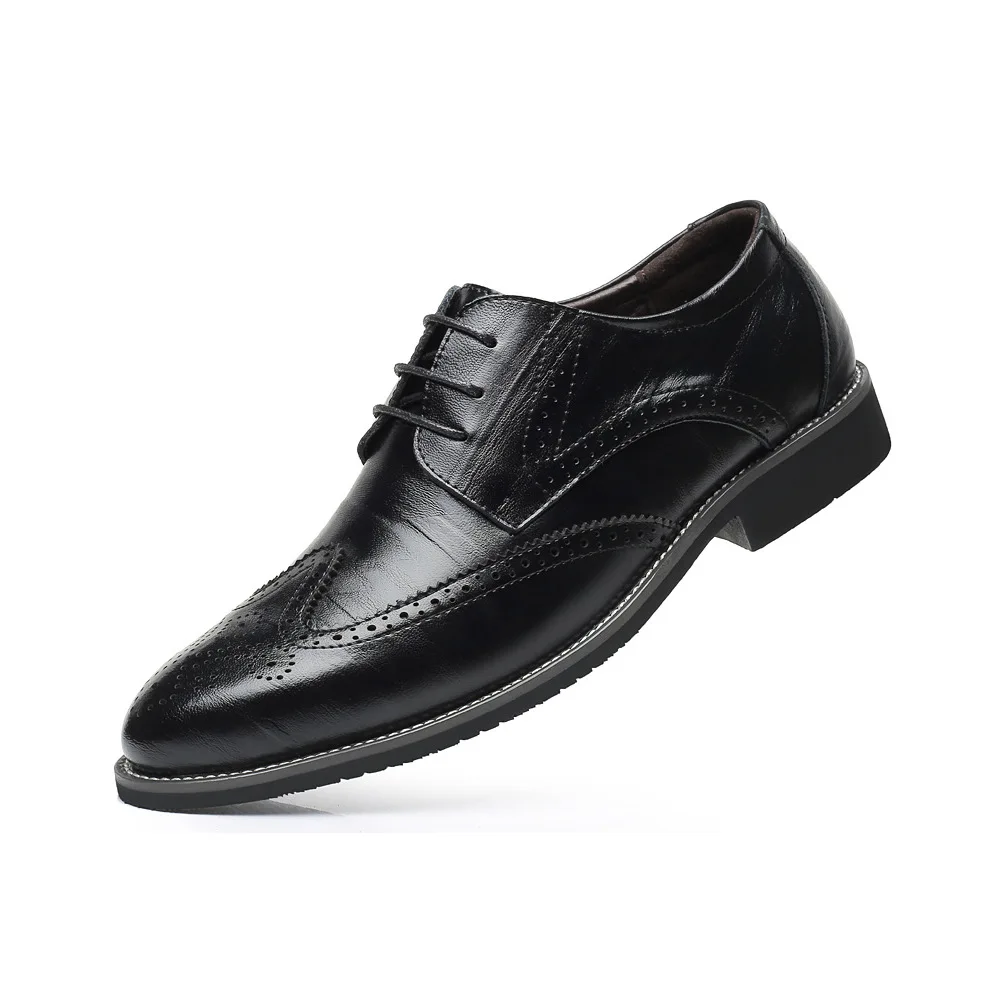 2023 New Men Oxford Genuine Leather Dress Shoes Brogue Lace Up Flats Male Casual Shoes Black Brown Size 38-48