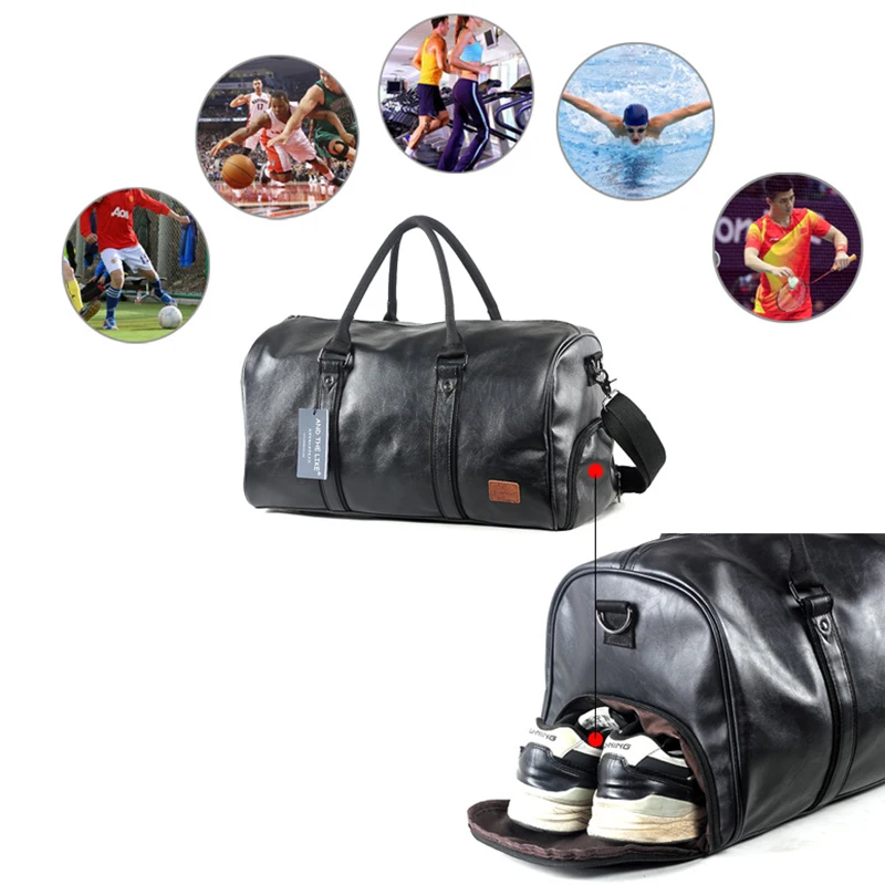 Leather Handbag Gym Bag Fitness Travel Shoe Pocket Luggage Outdoor Shoulder Crossbody Duffle Side Sac De Sports Bag For Men 4