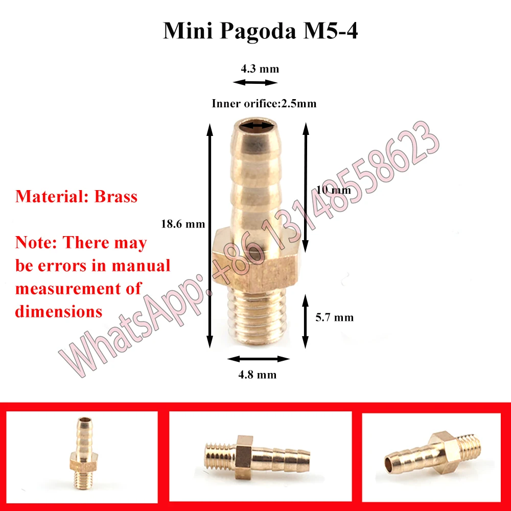 5PCS 2.5mm 3mm 4mm 5mm 6mm 8mm 10mm OD Hose Barb M3 M4 M5 M6 M8 Metric Male Thread Brass Pipe Fitting Coupler Connector Ada 3
