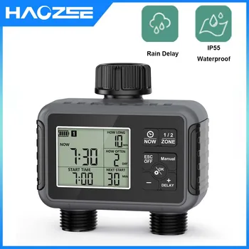 Haozee Smart Water Timer Intelligent 2-Outlet Irrigation Watering System Sprinkler Timer Garden Programmer IPX7 LCD Display 1