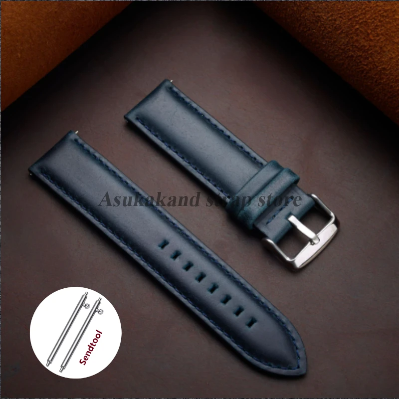 Premium Quick Release Genuine Leather Watchband Strap in Black and Brown