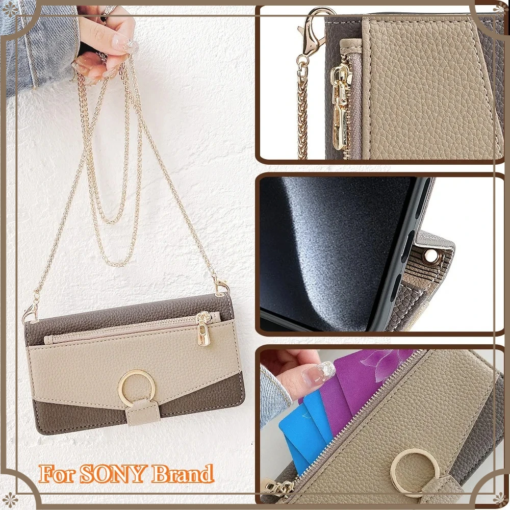 Leather Magnetic Flip Wallet Case with Long Lanyard