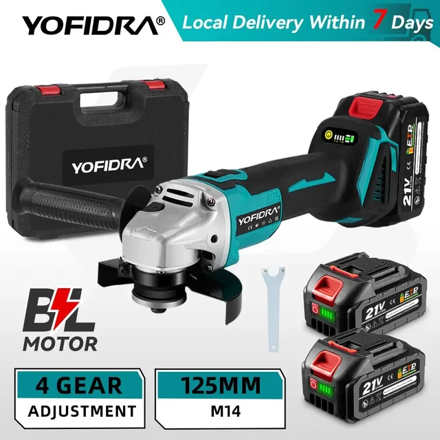 YOFIDRA 125mm 4 vitesses meuleuse d'angle électrique sans brosse métal bois meulage polissage coupe outil électrique pour Makita batterie broche 1