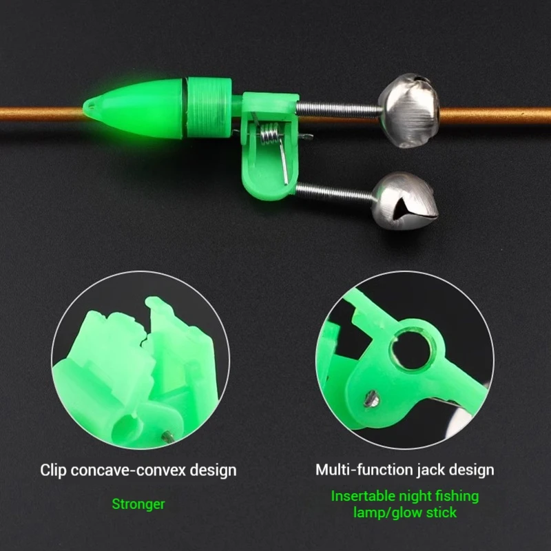 5/10pcs Fishing Bite Alarms for Rods with LED Light Twin Bells Bait Alarm Light Clip Bells Ring Pole Fish Bites Indicators