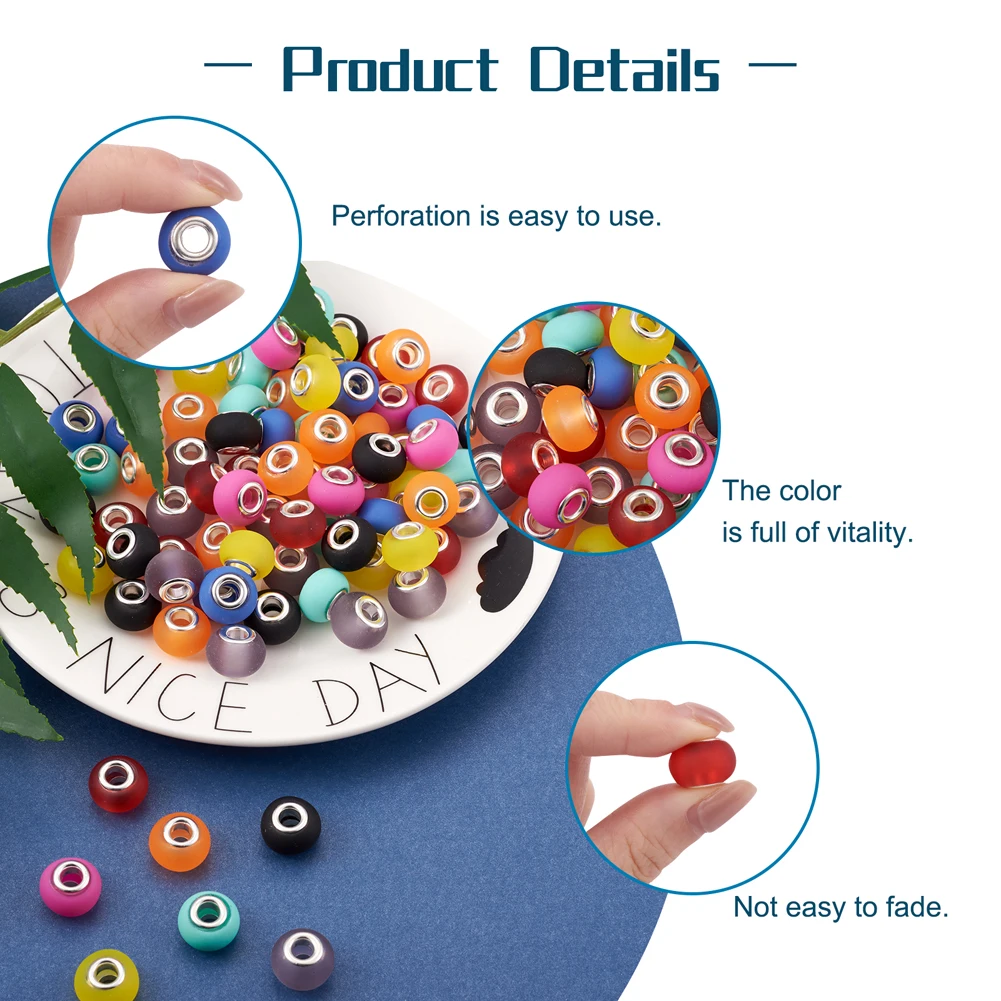 100pcs 15mm Glass European Beads Large Hole Beads Mixed Color Rondelle for Jewelry Making DIY Bracelet Necklace