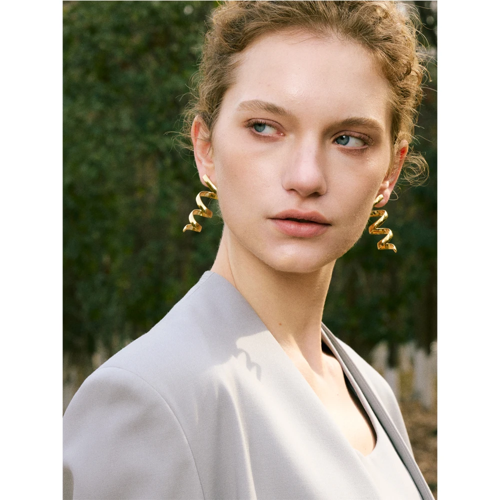 Yhpup Stainless Steel Metal Geometric Hollow Screw Stud Earrings Individual