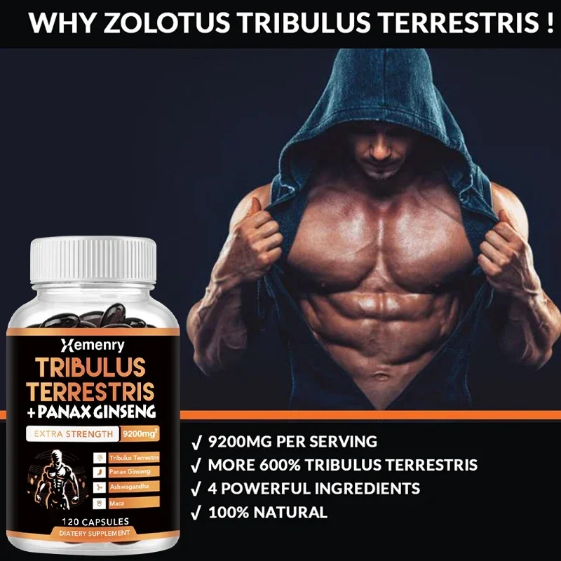 Tribulus Terrestris + Ginseng Supplement Supports Athletic Performance Endurance Peak Energy Muscle Strength & Immune Health ginseng supplement muscle supplement male performance supplement