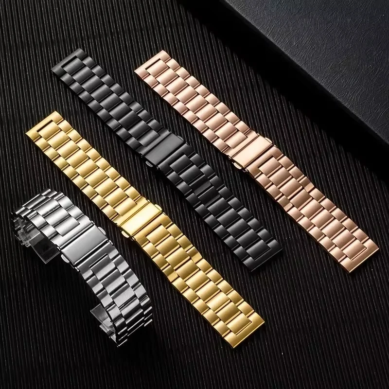 Premium Stainless Steel Watchband with Metal Folding Buckle Strap, Elegant Bracelet Design
