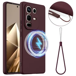 Magnetic Soft Liquid Silicone Strap Protective Case with Microfiber Lining for Infinix Note 50 Pro 4G (Wine red)