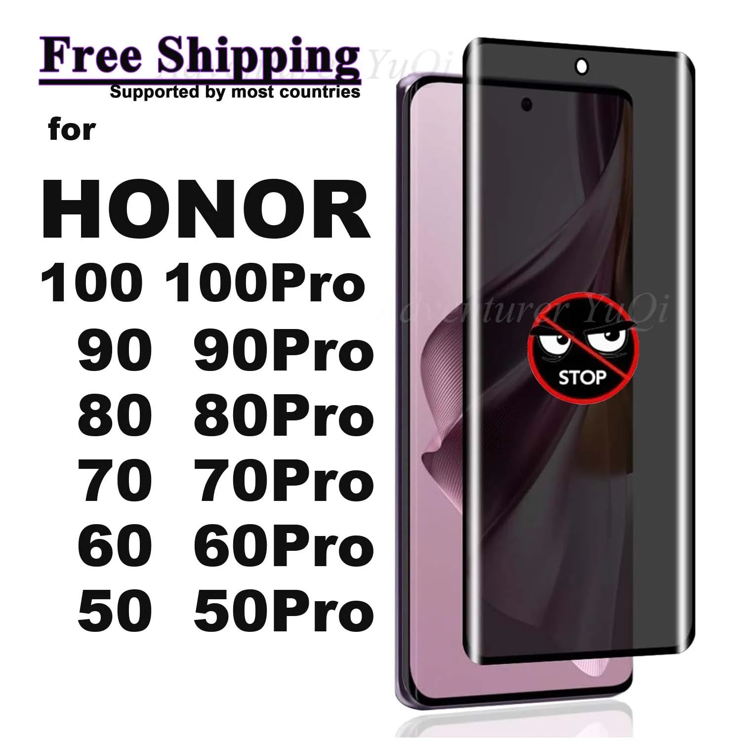 

Anti Spy Screen Protector For Honor 100 90 80 70 60 50 Pro , 3D Curve Privacy Tempered Glass Free Shipping Anti Glare 9H