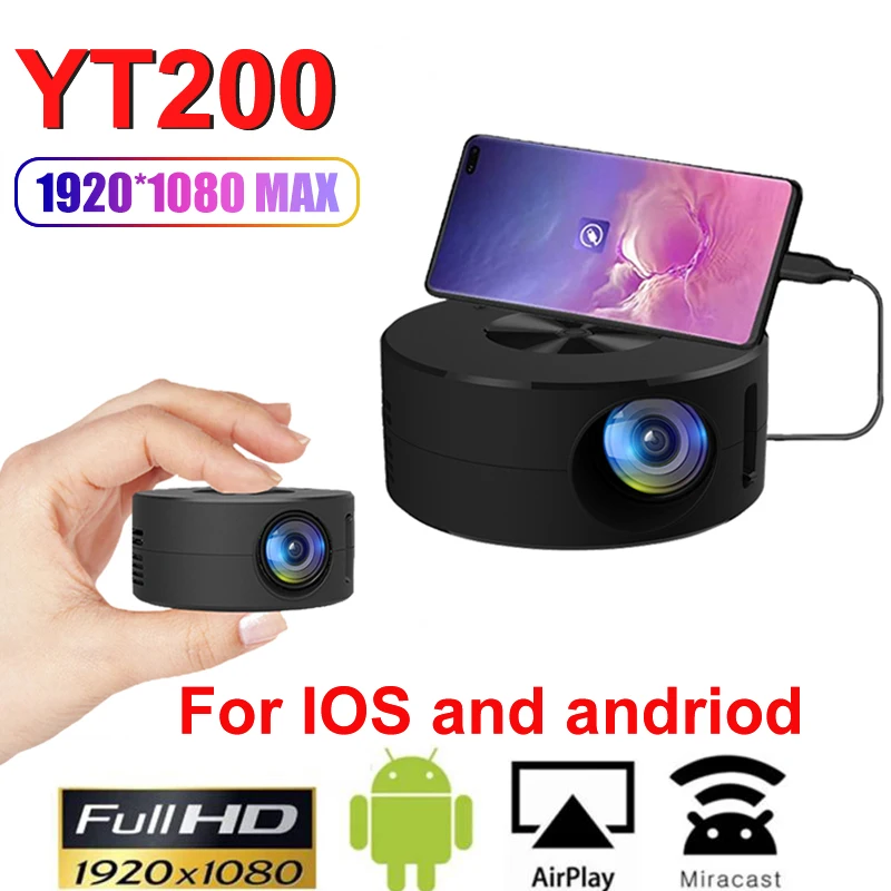 YT200 LED Mobile Video Mini Projector Home Theater Media Player Kids Gift Cinema Wired Same Screen Projector For IOS Android